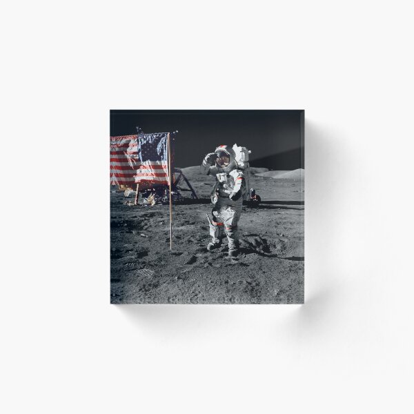 Apollo 17 astronaut salutes the United States flag on the lunar surface. Acrylic Block