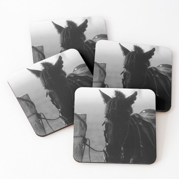 Item preview, horse waiting in fog in black & white designed and sold by FotoMahieu.