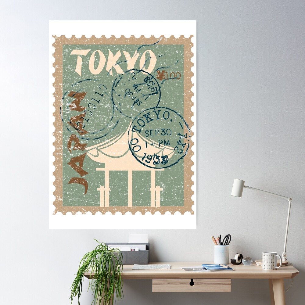 Tokio postal stamp with sight label vintage By WinWin_artlab