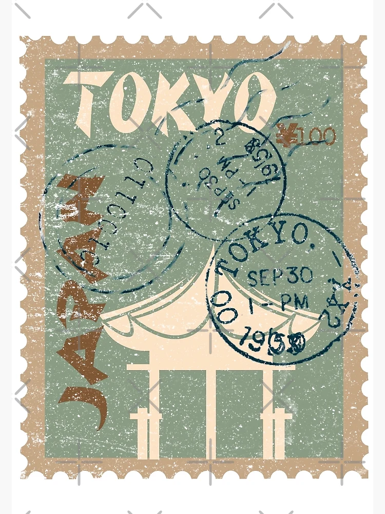 Tokio postal stamp with sight label vintage By WinWin_artlab