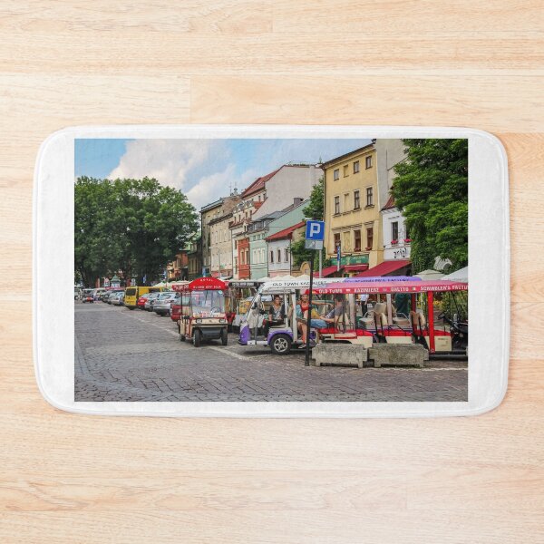 Item preview, Electric tourism tour buggies parked at Szeroka street and square, Kazimierz, Jewish Quarter, Krakow, Poland designed and sold by SnapTPhotograph.