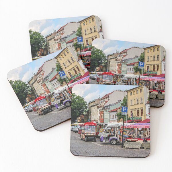 Item preview, Electric tourism tour buggies parked at Szeroka street and square, Kazimierz, Jewish Quarter, Krakow, Poland designed and sold by SnapTPhotograph.