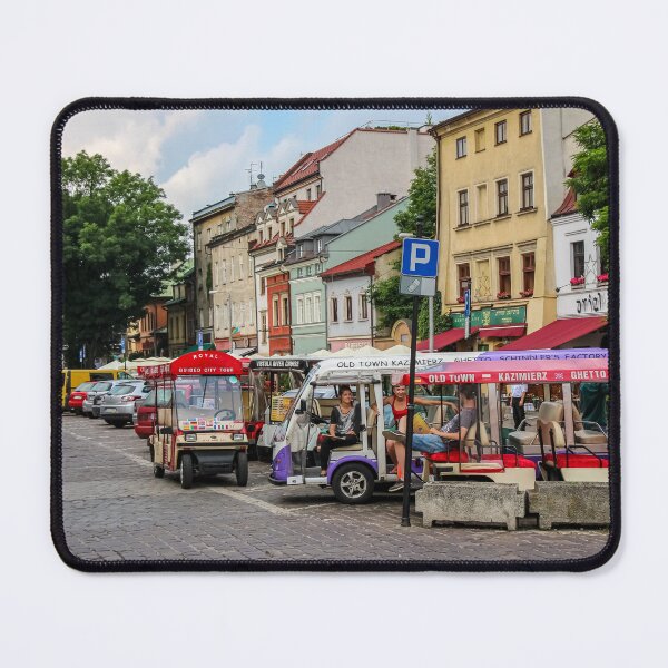 Item preview, Electric tourism tour buggies parked at Szeroka street and square, Kazimierz, Jewish Quarter, Krakow, Poland designed and sold by SnapTPhotograph.