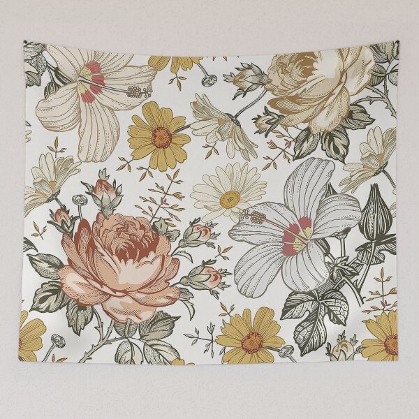 Item preview, Blooming Beige Multicolor Peony Daisy Floreal pattern designed and sold by jwebmarket.