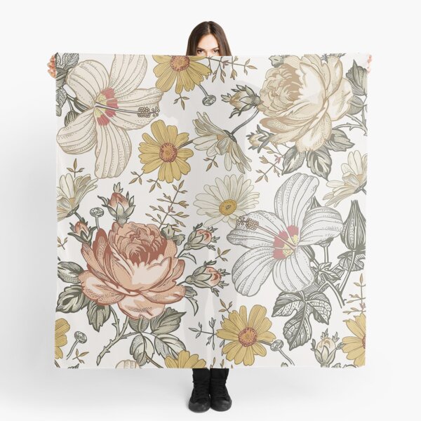 Aperçu de l'œuvre Blooming Beige Multicolore Pivoine Daisy Motif Floreal créée et vendue par jwebmarket.