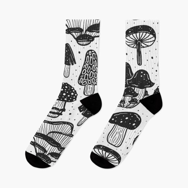 Item preview, Black And White Mushroom Pattern Plants Lovers Tropical Floral Farmer Chef Kitchen Vegan Restaurants Stuff Clothes Aprons Sock designed and sold by NOorYES.