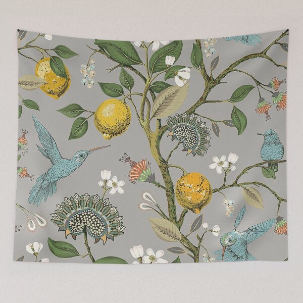 Item preview, Blue bird with fresh lemon tree and flowers pattern designed and sold by jwebmarket.