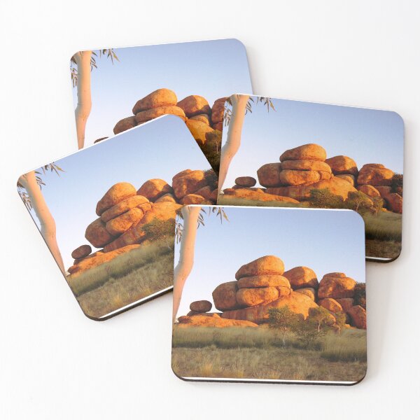 Item preview, Sunset colours on the Devil's Marbles and ghost-gum designed and sold by Tim Coleman.