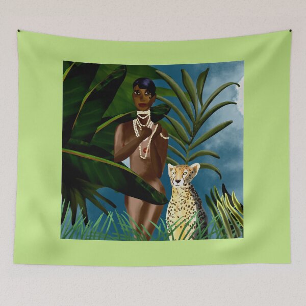 Item preview, Original illustration Skiair Joséphine Baker in the jungle with her cheetah dressed in a pearl necklace "un rien m'habille" designed and sold by skiair.