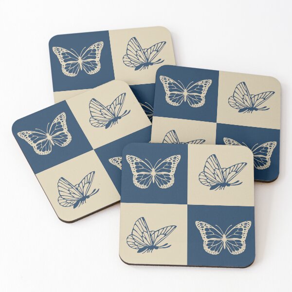 Item preview, Checkered Navy blue and beige butterflies pattern | Checkboard Butterfly pattern designed and sold by Violet Treasures.