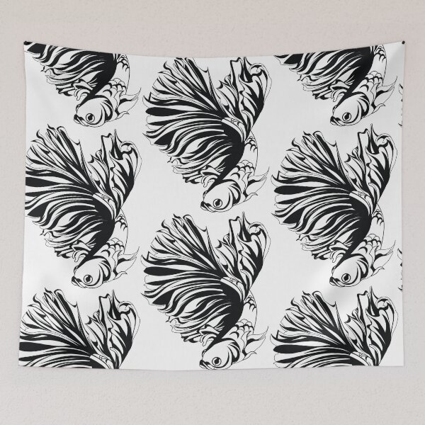 Item preview, Betta fish drawing black and white designed and sold by 4You4U.