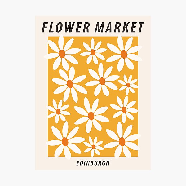 Item preview, Flower market, Edinburgh, Colorful retro print, Fun art, Cottagecore, Positive art, Abstract yellow flowers designed and sold by KristinityArt.