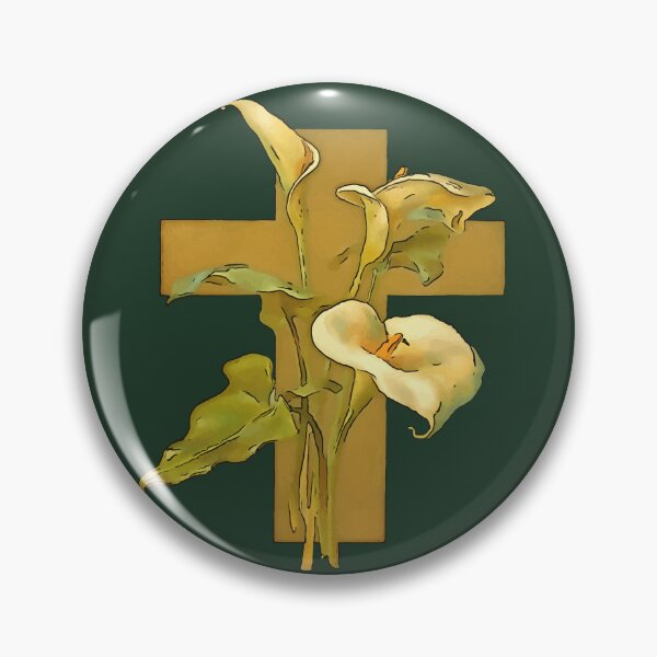 Item preview, Three Calla Lilies And Christian Cross Black Outline Art designed and sold by taiche.