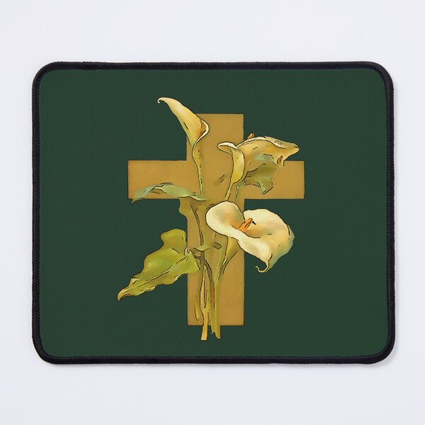 Item preview, Three Calla Lilies And Christian Cross Black Outline Art designed and sold by taiche.