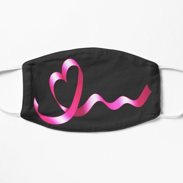 Breast Cancer Pink Awareness Ribbon with Heart Flat Mask