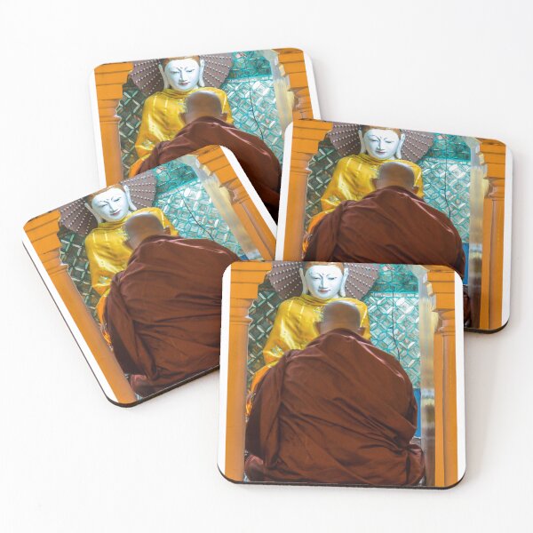 Item preview, A Burmese buddhist monk praying in the evening sun at the Shwedagon Pagoda, Yangon, Myanmar designed and sold by SnapTPhotograph.