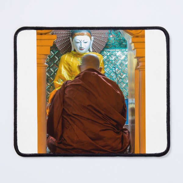 Item preview, A Burmese buddhist monk praying in the evening sun at the Shwedagon Pagoda, Yangon, Myanmar designed and sold by SnapTPhotograph.
