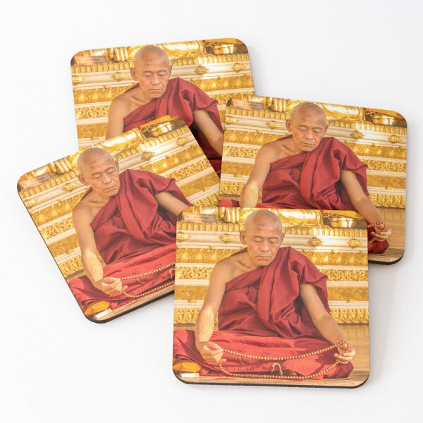 Item preview, A Burmese buddhist monk praying in the evening sun at the Shwedagon Pagoda designed and sold by SnapTPhotograph.