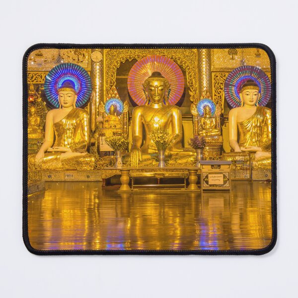 Item preview, A buddhist monk praying inside a room with Buddhas at the Shwedagon Pagoda designed and sold by SnapTPhotograph.