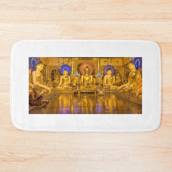 Item preview, A buddhist monk praying inside a room with Buddhas at the Shwedagon Pagoda designed and sold by SnapTPhotograph.