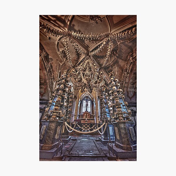 Sedlec Ossuary Interior Photo Art, Skull Bone Church Photographic Print