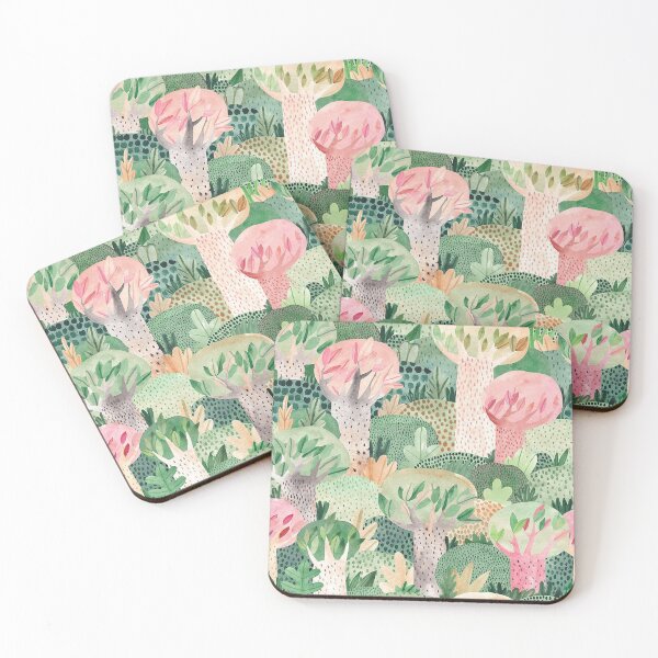 Item preview, Watercolor Green Pink Mountain Trees pattern designed and sold by jwebmarket.