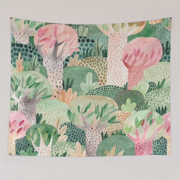 Item preview, Watercolor Green Pink Mountain Trees pattern designed and sold by jwebmarket.