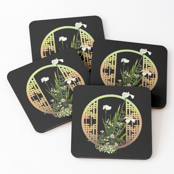 Item preview, Oriental watercolor flowers with a green Chinese lattice designed and sold by CuisineCat.