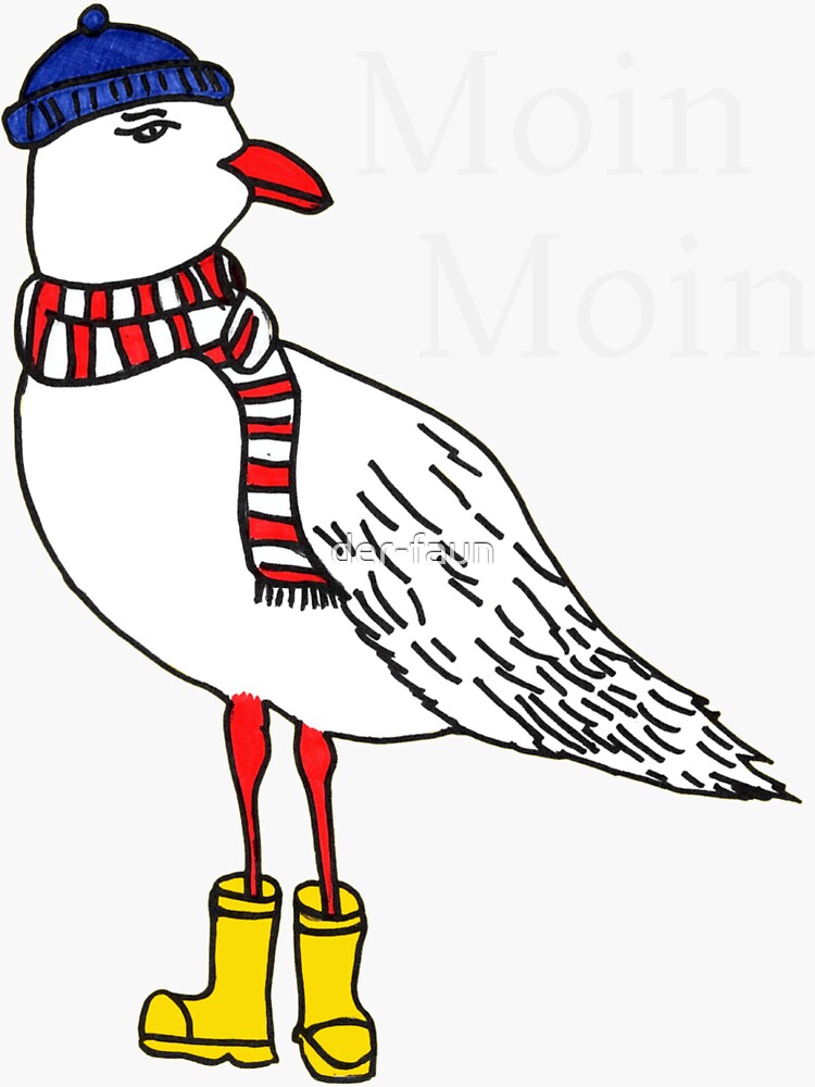 Moin Moin seagull with hat, scarf and boots North Sea Baltic Maritime  Style Sticker by der-faun