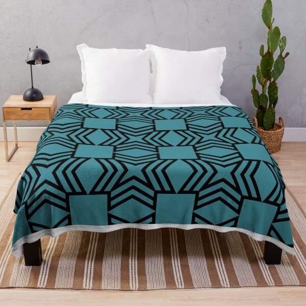 Item preview, Black and Aqua Star Square Shape Tile Pattern - Krylon 2022 Color of the Year Satin Rolling Surf designed and sold by ColorOfTheYears.