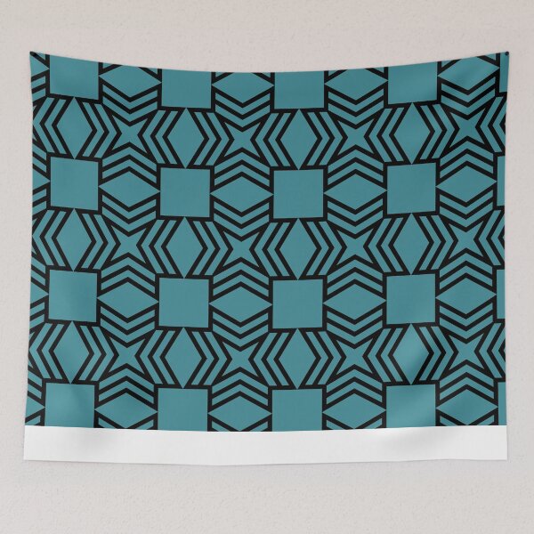 Item preview, Black and Aqua Star Square Shape Tile Pattern - Krylon 2022 Color of the Year Satin Rolling Surf designed and sold by ColorOfTheYears.