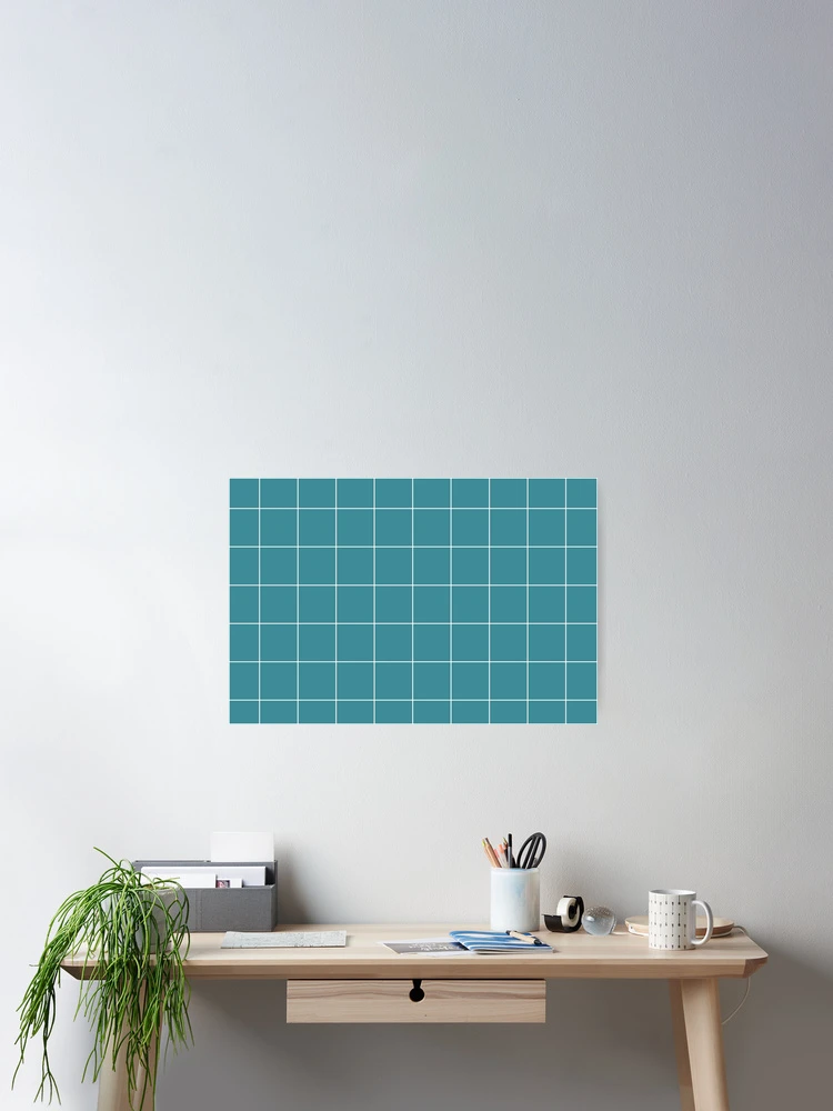 Imagen 2 de 3, Póster con la obra Aqua and White Minimal Square Grid Pattern 2 - Krylon 2022 Color of the Year Satin Rolling Surf, diseñada y vendida por ColorOfTheYears.