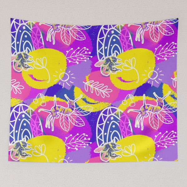 Item preview, Colorful Insects and Plants Seamless Pattern (Blue/Hot Pink/Yellow) designed and sold by techno-mantis.