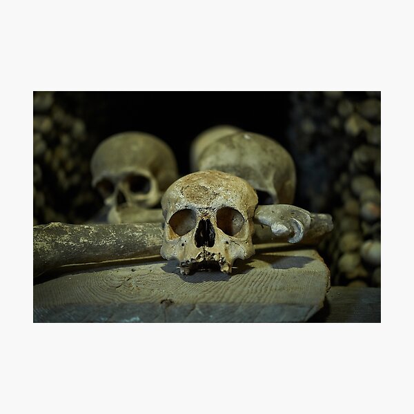 Sedlec Ossuary Skulls Photo Art, Human Bone Church Mystery Skulls Art, Halloween Skull Photographic Print