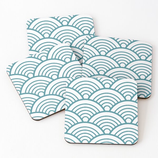 Item preview, Aqua and White Simple Semi-circle Scallop Pattern - Krylon 2022 Color of the Year Satin Rolling Surf designed and sold by ColorOfTheYears.