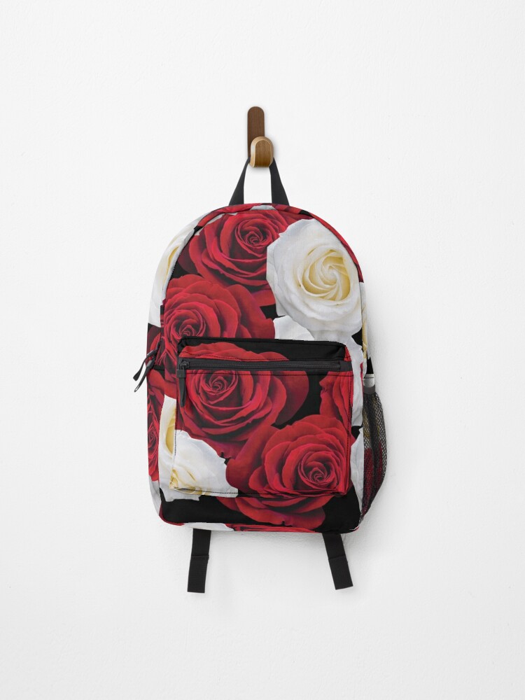 Black backpack sales with red roses