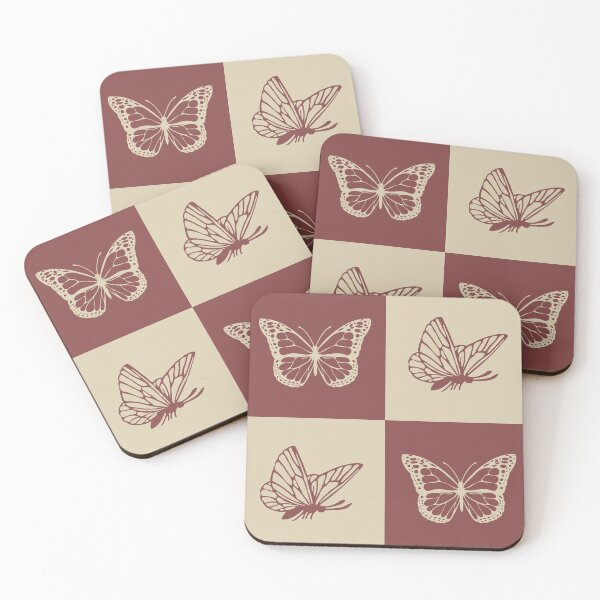 Item preview, Checkered Red and beige butterflies pattern | Checkboard Butterfly pattern designed and sold by Violet Treasures.