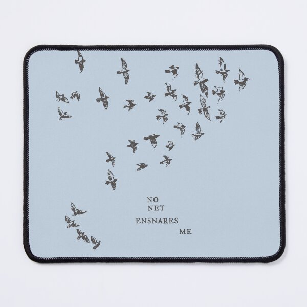 Item preview, "No net ensnares me" + flock of birds - Jane Eyre quote, Charlotte Bronte (pale blue background) designed and sold by Ofeefee.