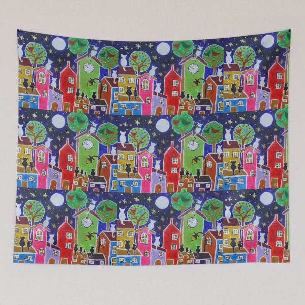 Item preview, Cats Moon Gazing on Qukry Colourful Roofs designed and sold by Casimirasart.
