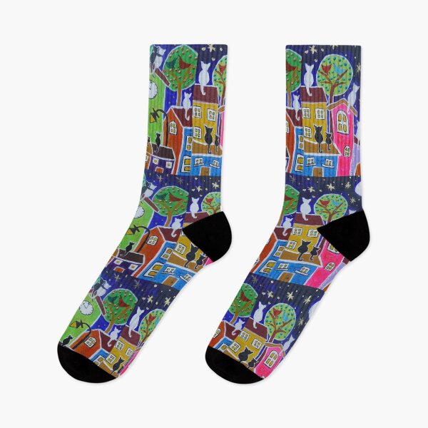 Item preview, Cats Moon Gazing on Qukry Colourful Roofs designed and sold by Casimirasart.