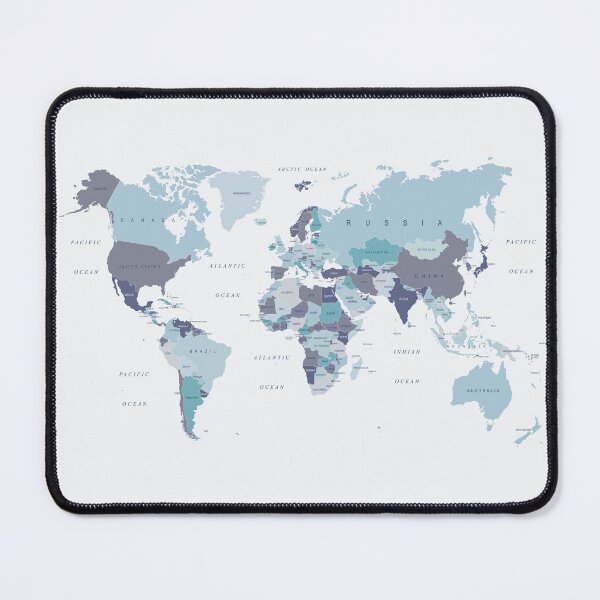 Aperçu de l'œuvre Carte du monde en bleu créée et vendue par UrbanEpiphany.