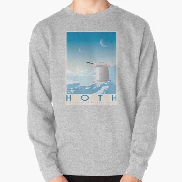 Hoth poster. Starwars retro travel. Ice planet. Tauntaun movie. Empire strikes back. Echo rebel base. Snowspeeder print. Vintage illustration. Fictional Travel. Episode V Pullover Sweatshirt