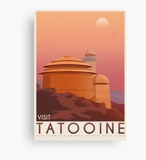 Tatooine poster. Tatooine retro travel. Starwars planet illustration. Sci fi vintage print. Luke skywalker. Landspeeder. Two mons landscape. Return of the jedi. Canvas Print