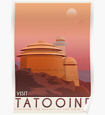 Tatooine poster. Tatooine retro travel. Starwars planet illustration. Sci fi vintage print. Luke skywalker. Landspeeder. Two mons landscape. Return of the jedi. Poster