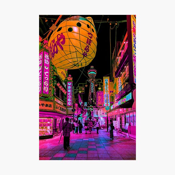 Aperçu de l'œuvre Vue de nuit au néon d'Osaka créée et vendue par Neondreamscapes.