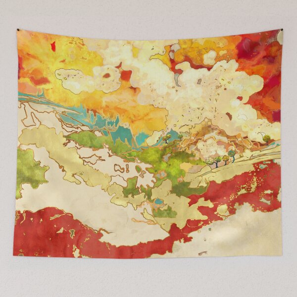 Item preview, Abstract landscape, hills, lake, trees, clouds designed and sold by Svitac.