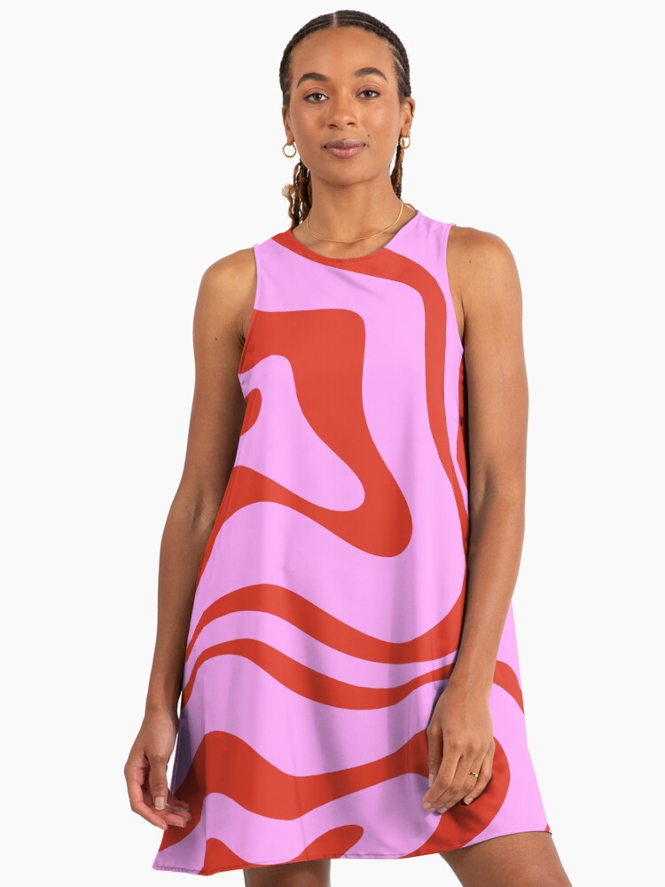 Modern Retro Liquid Swirl Abstract Pattern Square Red and Pink" A-Line Dress  for Sale by kierkegaard | Redbubble
