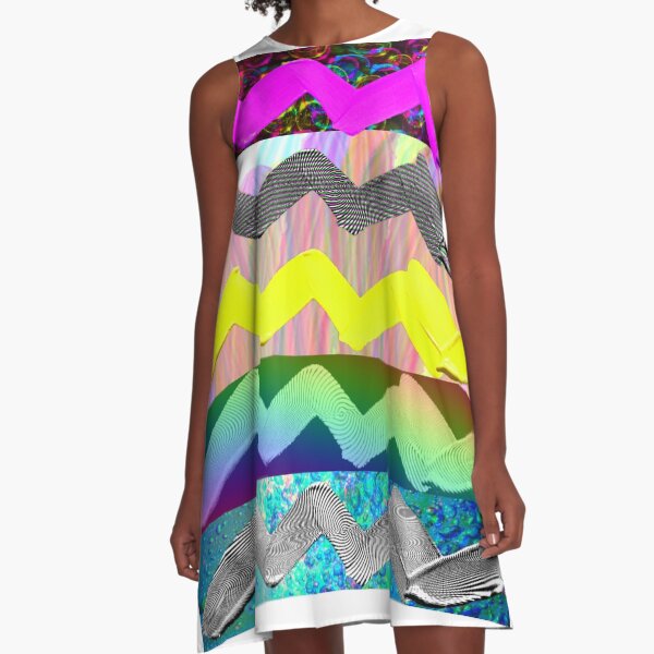 Abstract Psychedelic Zigzag Multicolor Print A-Line Dress