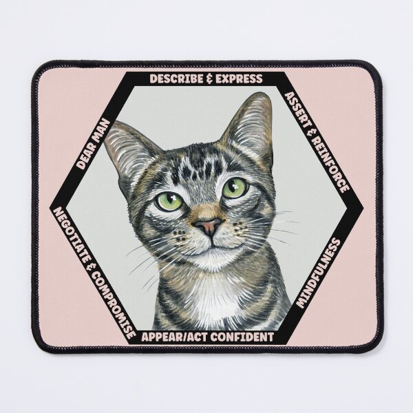 Item preview, Interpersonal Effectiveness: DEAR MAN. The Therapeutic Cat Hexagon Collection, symbolizing strength and wisdom designed and sold by Orianah.
