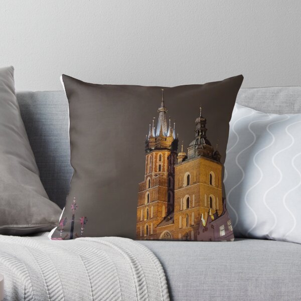 St. Mary's Basilica on Christmas Eve - Krakow, Poland Throw Pillow